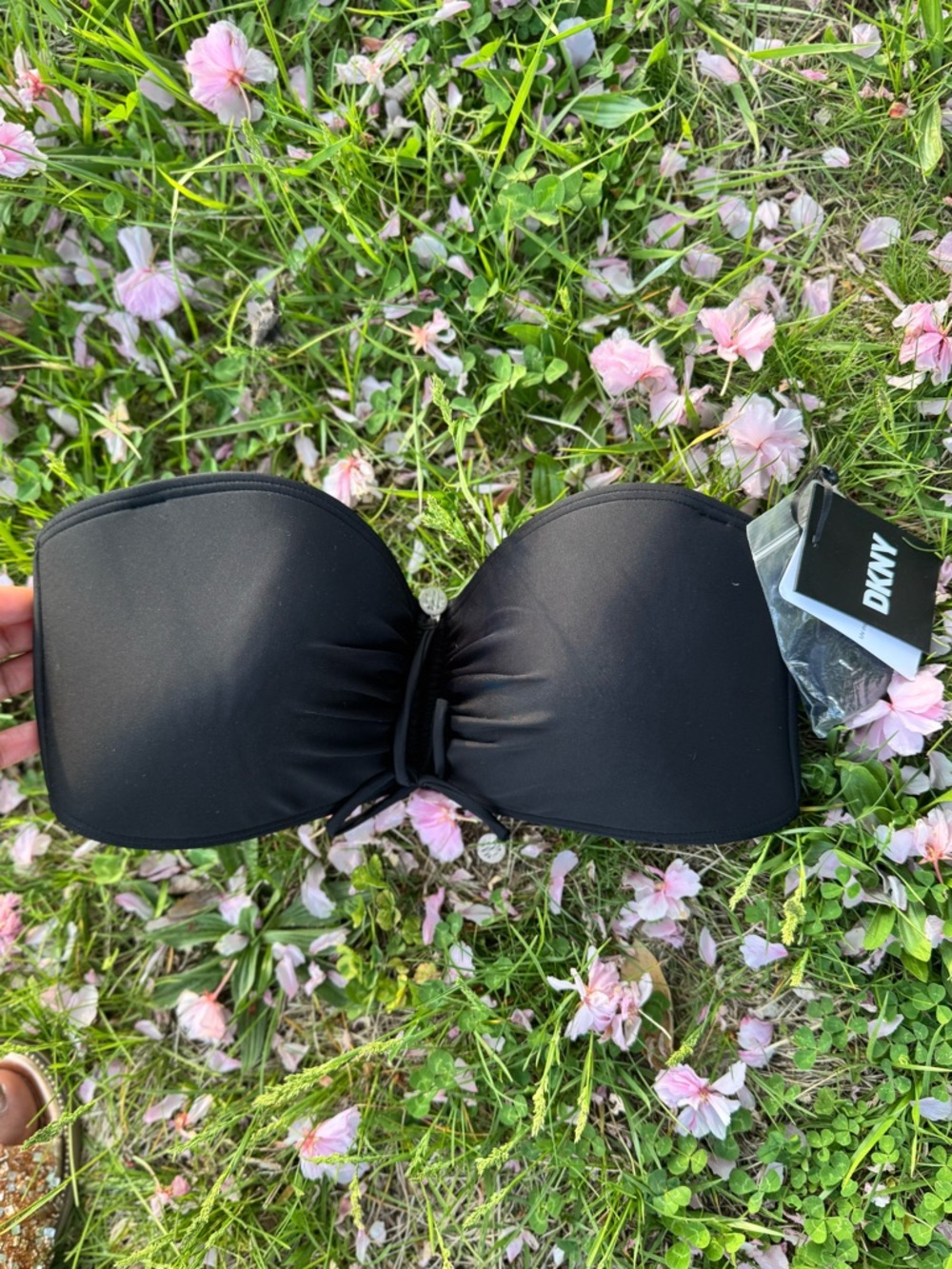 DKNY Black Detatchable Strap Swim Top with
